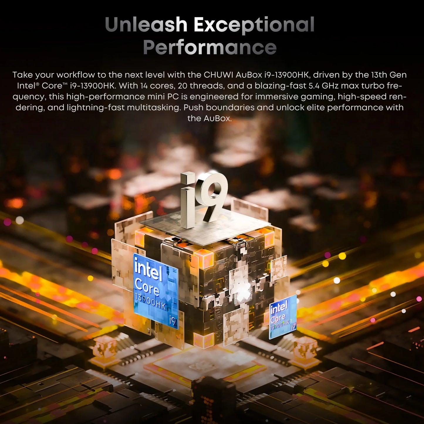 CHUWI AuBox Mini PC i9-13900HK 14 Cores 32GB DDR4 1TB SSD 16GB DDR5 512 SSD Windows 11 Pro WiFi 6 BT 5.2 Extend M.2 1T*2 Desktop