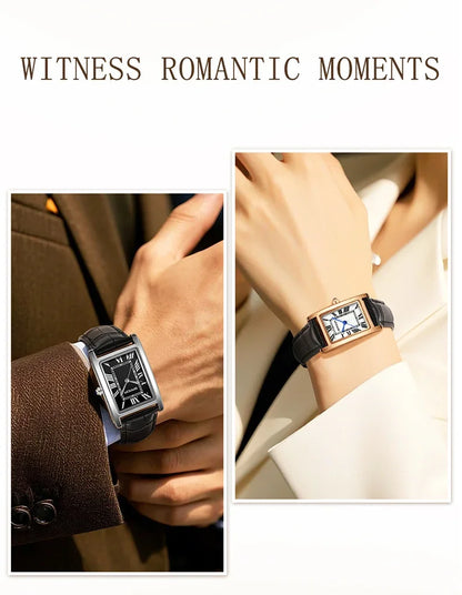 SANDA Luxury Tank Couple Watch Wear Resistant Leather Strap Square Dial Waterproof Sport Casual Women Men Quartz Watches Reloj