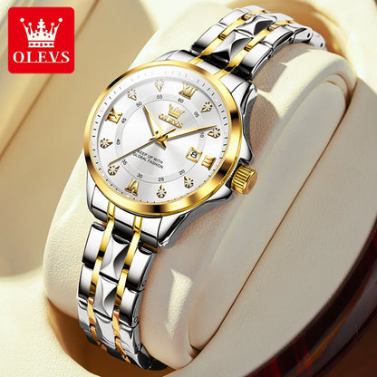 OLEVS 2906 Fashion Date Quartz Couple Watches Diamond Top Brand Luxury Watch For Men Women Waterproof Stainless Steel Wristwatch