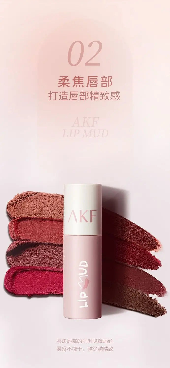 AKF Lip Mud Matte Velvet Soft Mist Lipstick Moisturizing Longlasting High Pigmented Lip Tint Lip Glaze Cosmetics Makeup
