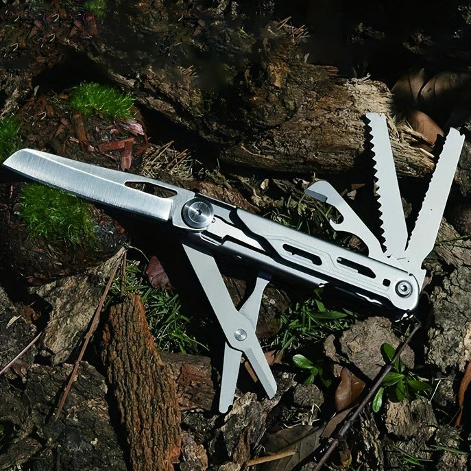 8-in-1 Fordable Pocket Multitool Knife Stainless Steel Multifunctional Saw Scissors Can&Bottle Opener Wire Stripper Glass Breake