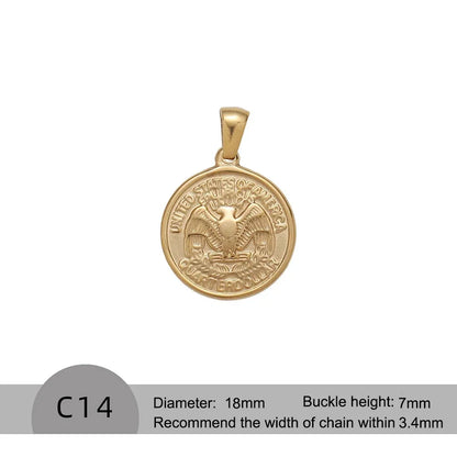 RHYOSNG Vintage Jewelery Stainless Steel 18K PVD Plated Golden Charm Round Portrait Key Moon Only Pendant For Women DIY Necklace