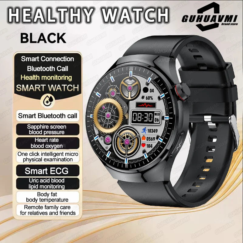 2025 New Men Health Expert Smart Watch Blood Pressure Blood Lipid Uric Acid ECG+PPG Body Temperature NFC HD Bluetooth Call Watch