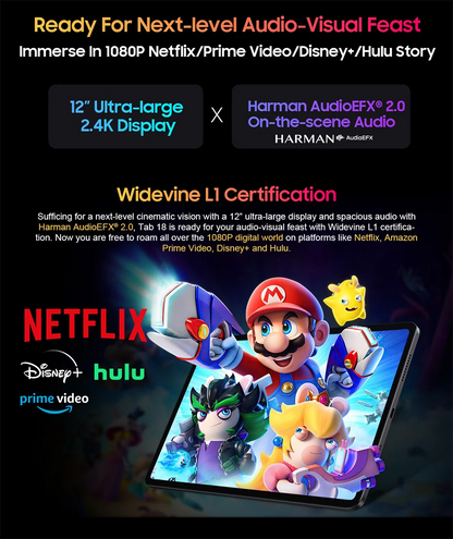 Blackview Tab 18 Tablet - 12" 2.4K FHD+ Display 8GB 256GB MTK Helio G99 8800mAh Pressure Sensitivity