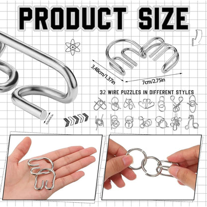 Metal Wire Puzzle Set – IQ Brain Teaser Disentanglement Ring Magic Trick Toy