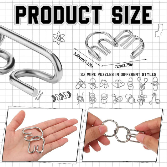 Metal Wire Puzzle Set – IQ Brain Teaser Disentanglement Ring Magic Trick Toy