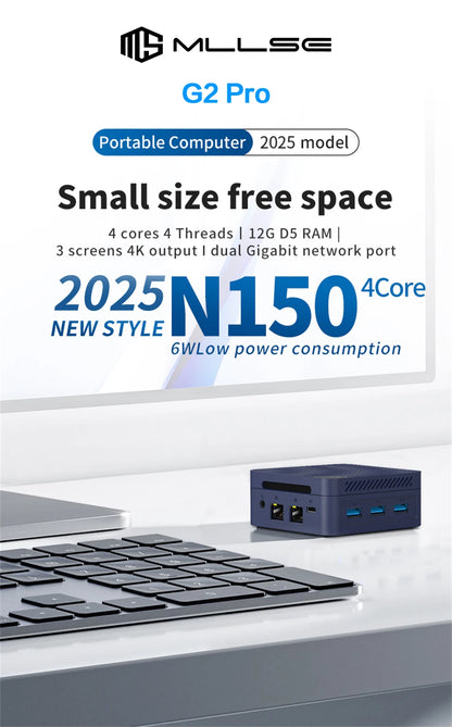 MLLSE G2 Pro Mini PC Intel Twin Lake N150 Processor LPDDR5 12GB RAM 512GB ROM Windows 11 Pro WiFi 5 BT5.2 Desktop Computer