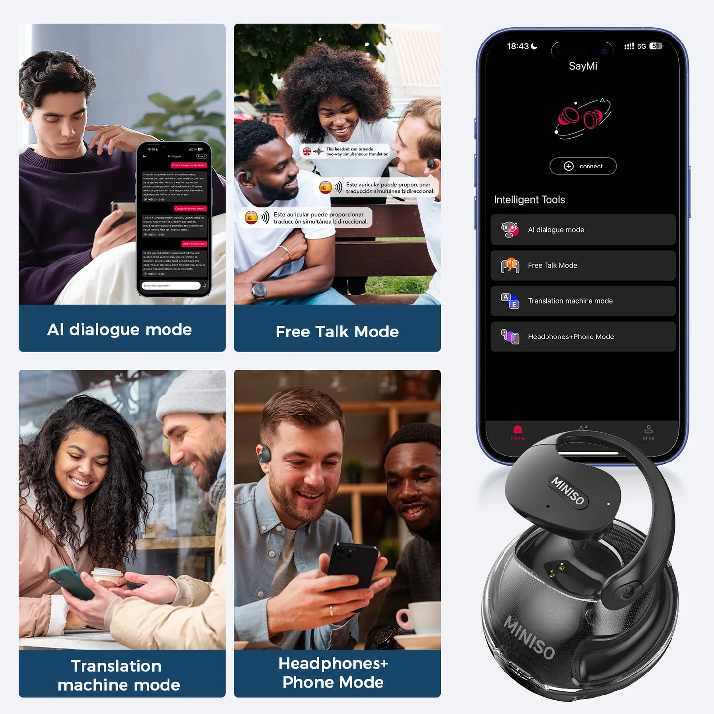 MINISO X15pro AI Translator Earbuds Bluetooth Earphones X15 Pro Sports Wireless Headphones Waterproof HD Call Earphones with Mic