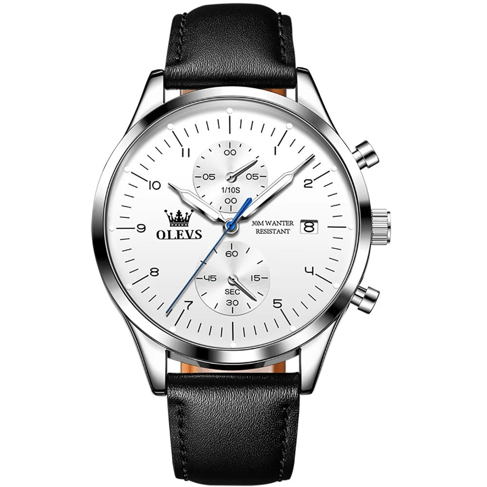 OLEVS 2880 Quartz Business Watch Gift Round-dial Genuine Leather Watchband Wristwatch Calendar Luminous