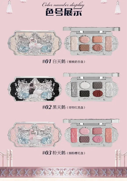 Flower Knows Swan Ballet Eyeshadow 6 Color Palette Matte Shimmer Glitter Mixed Long Lasting Eye Shadow Makeup Flowers Know