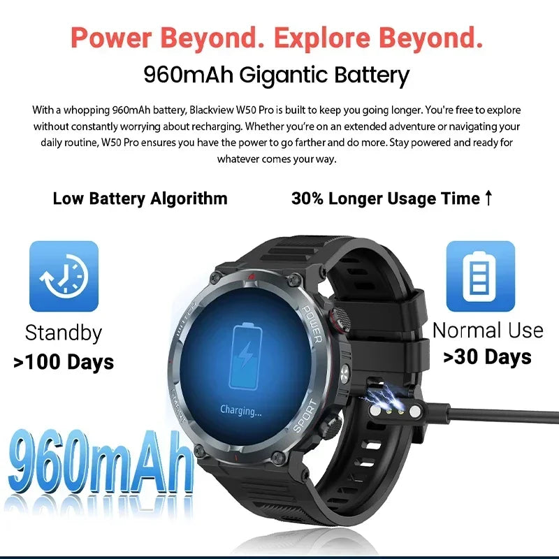 [World Premiere] Blackview W50 Pro Smartwatch 1.45" HD Display Flashlight Bluetooth Phone Call 960mAh Rugged Smartwatch