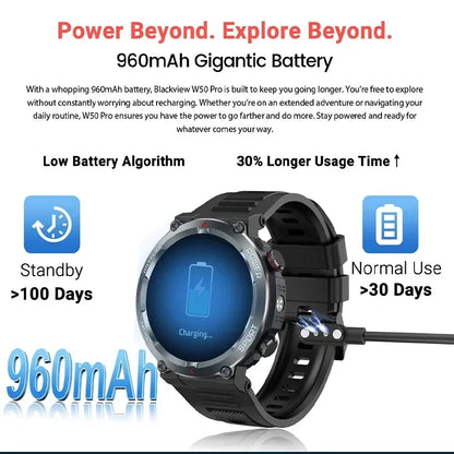 [World Premiere] Blackview W50 Pro Smartwatch 1.45" HD Display Flashlight Bluetooth Phone Call 960mAh Rugged Smartwatch