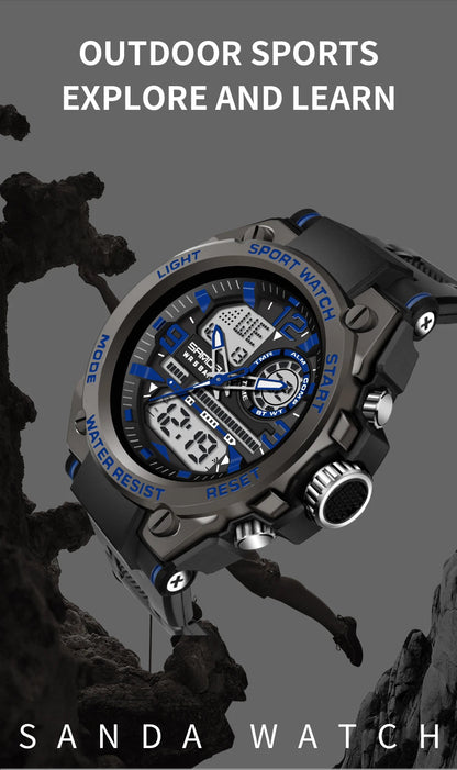 SANDA Men Sports Quartz Watches Dual Display LED Electronic Digital Wristwatches Waterproof Military Watch Relogios Masculino