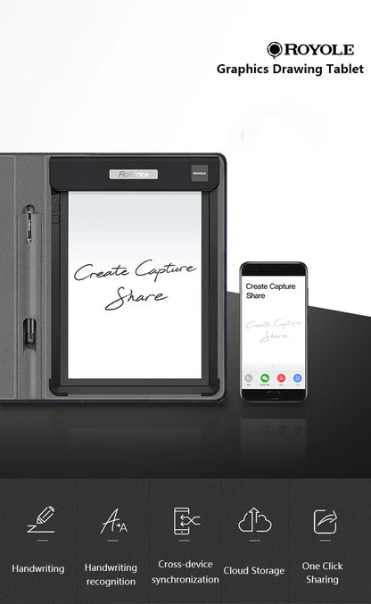 ROYOLE Bluetooth Digital Writing Pad - A5 Smart Notebook Graphics Painting Tablet Cloud Storage iOS/Android