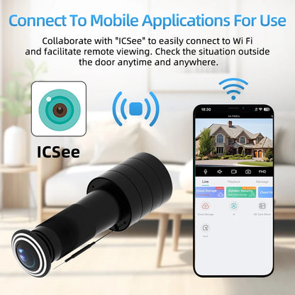 ICSEE 3MP HD Peephole WiFi Camera 170° Wide-angle Door Viewer Motion Detection Smart Home Security Wireless Cat-eye Auto Record
