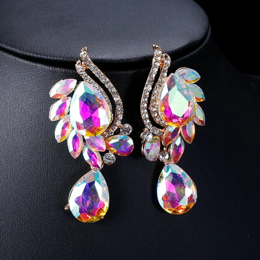 New Style Gorgeous Colorful Crystal Rhinestone Lucky Necklace Earring Set Wedding Party Costume Jewellery