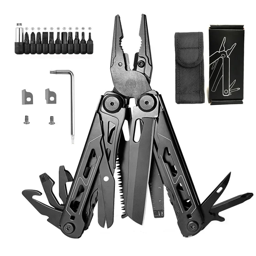 TRALOW Multi Functional Tool Pliers 28 in 1 Stainless Steel Foldable with Thread Cutter Knife Saw Screwdriver for Camping Repair
