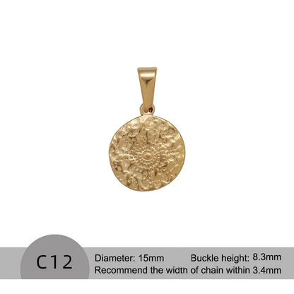 RHYOSNG Vintage Jewelery Stainless Steel 18K PVD Plated Golden Charm Round Portrait Key Moon Only Pendant For Women DIY Necklace