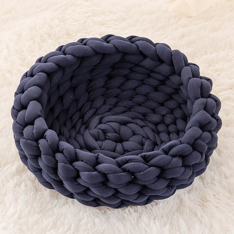 Weave Pet Nest Thick Line Dog Kennel Diameter 30-60cm Warm Detachable Washable Round Cat Bed Four Seasons Available Pet Supplies