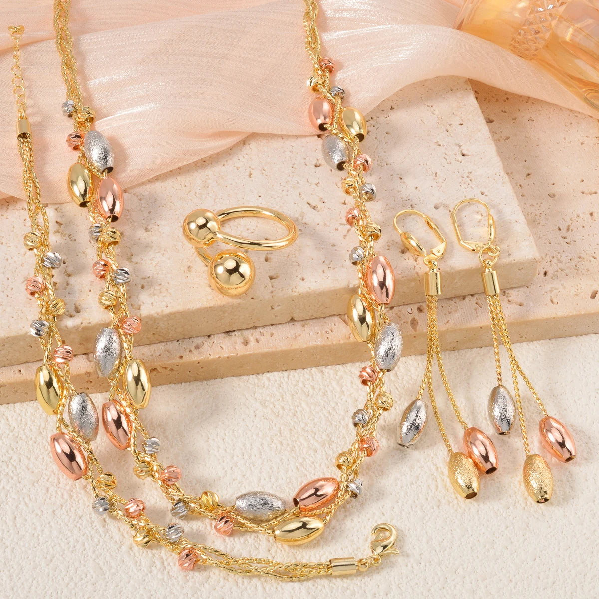 Pearl Pendant 4pcs Jewelry Set – Necklace, Bracelet, Earrings & Ring