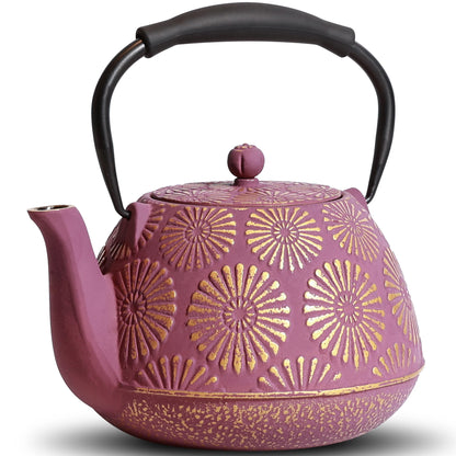 Cast Iron Teapot, Sakura Design Japanese Tea Pot for Loose Leaf Coatewith Enameled Interior, 1200ml Green