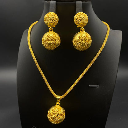 Dubai Ball 24K Gold Plated Jewelry Set – Necklace & Earrings for Women