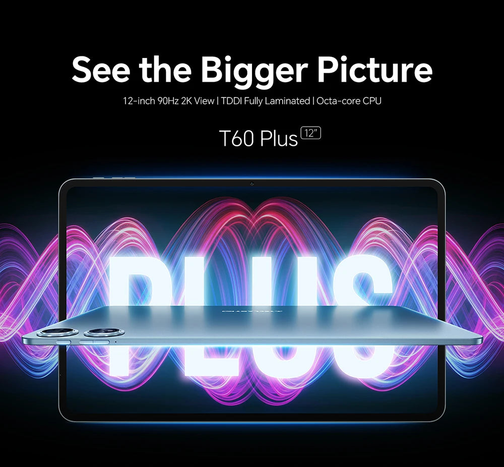 Teclast T60 Plus 12" Tablet 90Hz 2K Display Android 14 Max 16GB RAM 128GB ROM MTK G88 Octa-Core 8000mAh Widevine L1 4G LTE GPS