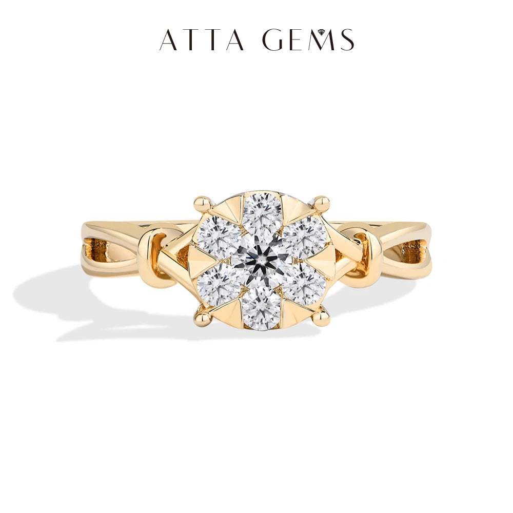 ATTAGEMS Classical  0.2ct Moissanite Ring For Women Flower Cluster Design D VVS1 925 Sterling Silver Wedding Rings Fine Jewelry