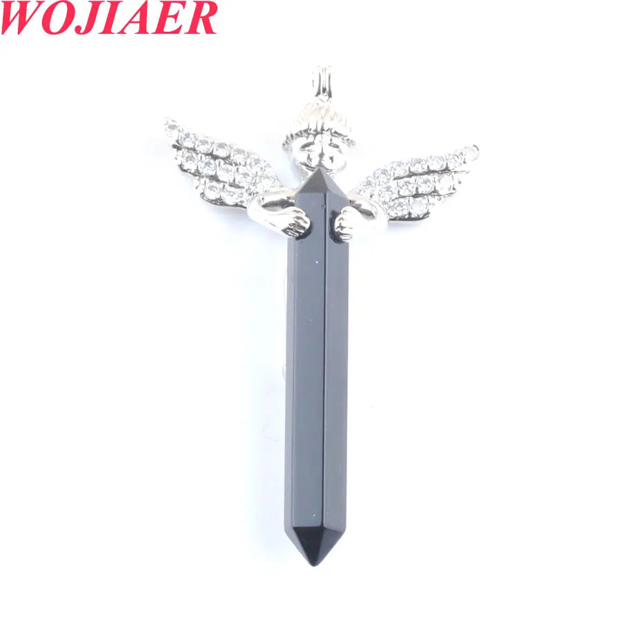 Natural Lazulis Stone Long Hexagonal Pendant For Make DIY Trendy Rhinestone Angel Wings Necklace Wed Gift BO907