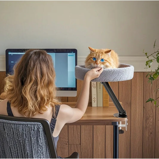 Soft Round Desktop Cat Bed Adjustable Height Comfortable Indoor Pet Nest for Kitten Office Desk Cat Climbing Frame