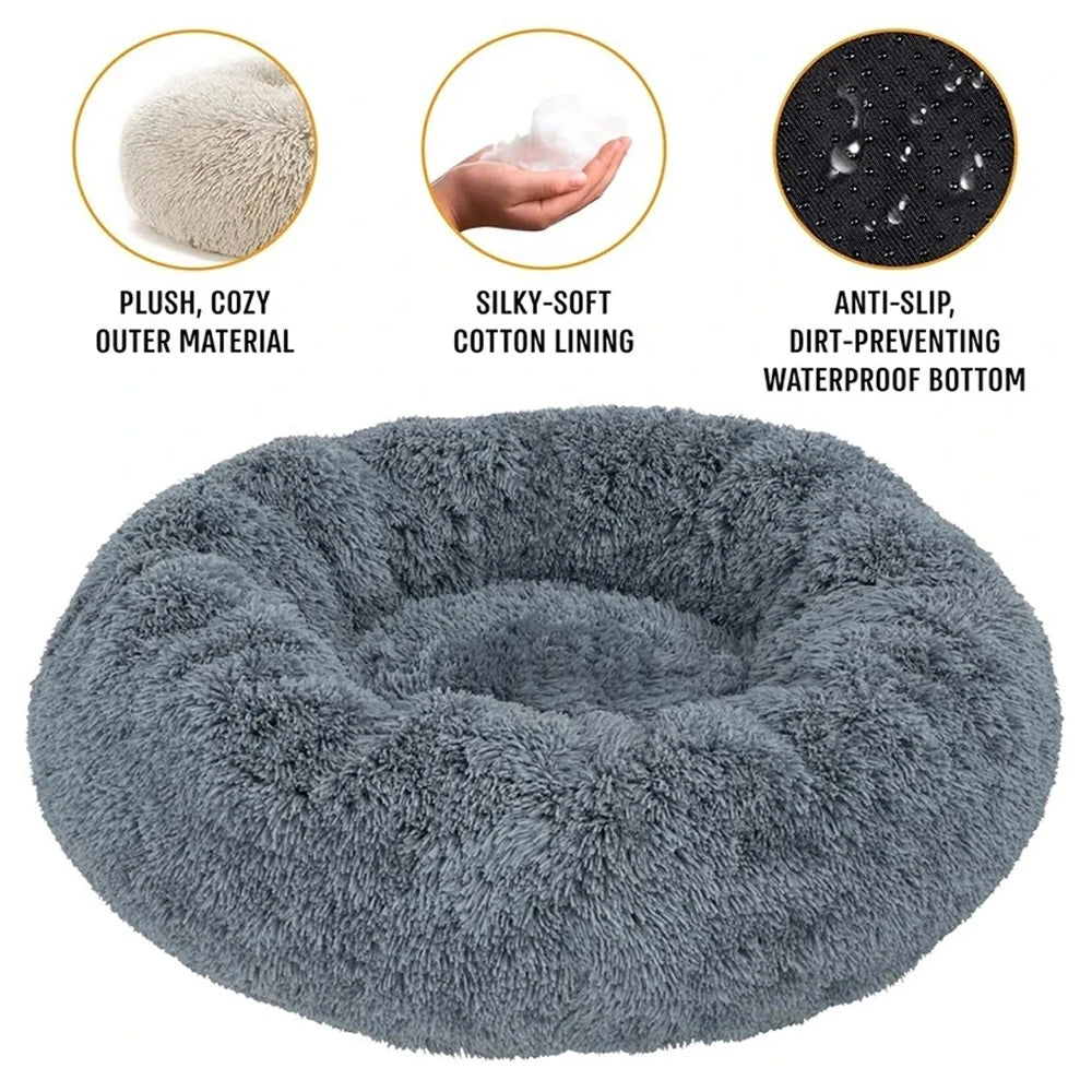 Plush Warm Round Large Dog Bed Winter Soft Puppy House Medium Cat Sofa Sleeping Bed Elastic Small Dog Kennel Nest Accessories