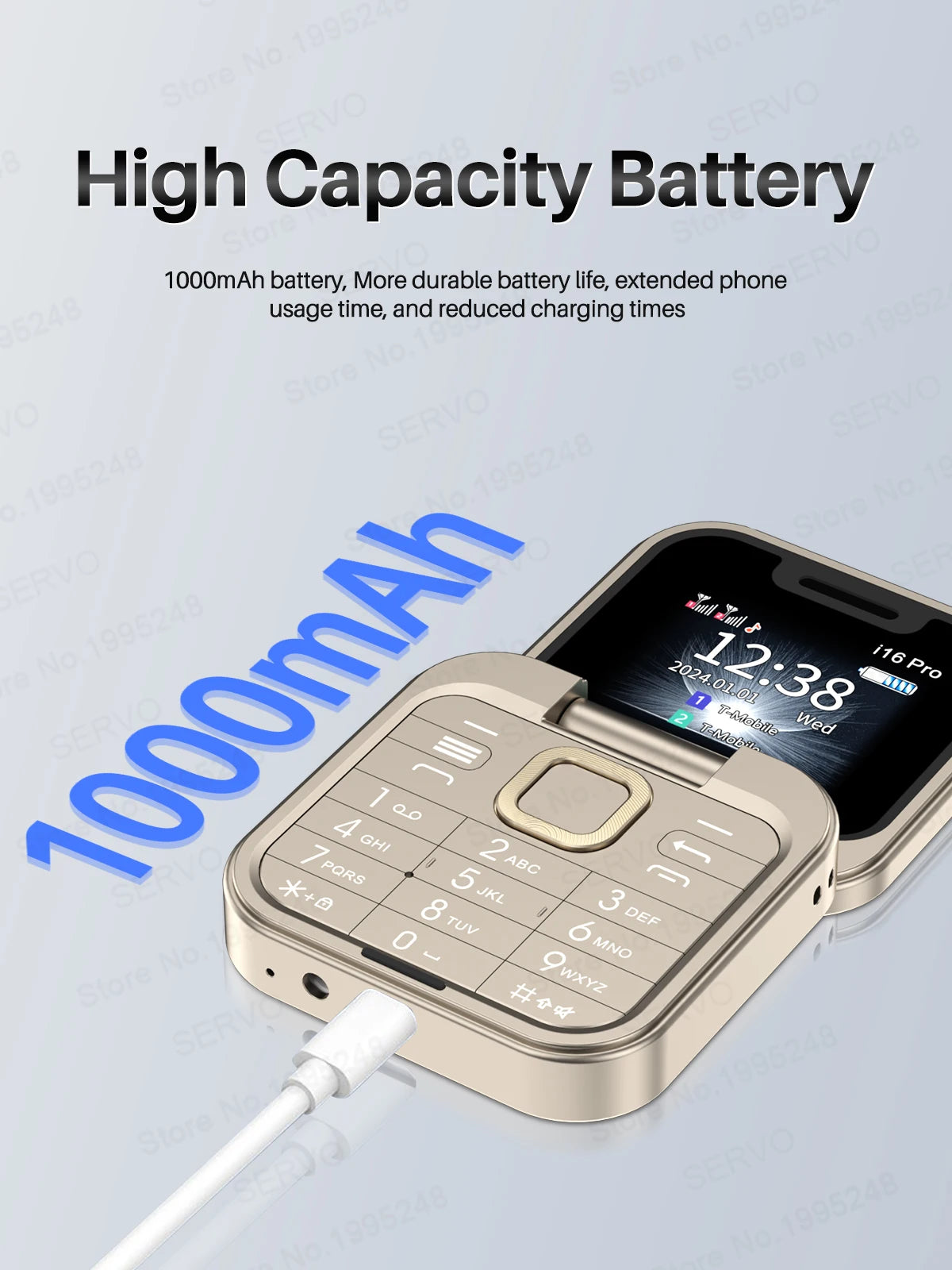 SERVO i16 Pro 2G GSM/4G LTE Network Small Flip Mobile Phone 2 SIM Standby Call Recording Speed Dial 1.77" Mini Folding Cellphone