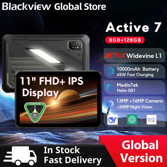 Blackview Active 7 RuggedTablet 11-inch  FHD+ Display Octa-core Android IP68&IP69K 10000mAh 45W Charger Outdoor Pad PC