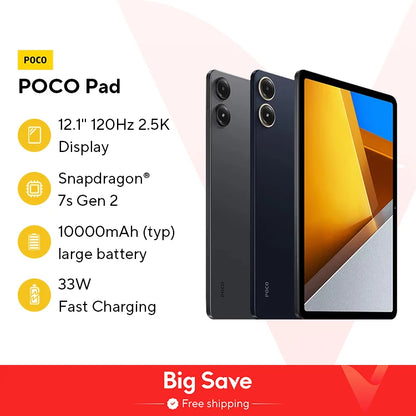 [World Premiere] POCO Pad 12.1'' 120Hz 2.5K Display Snapdragon 7s Gen 2 Octa core Processor 33W 10000mAh Battery Quad speakers