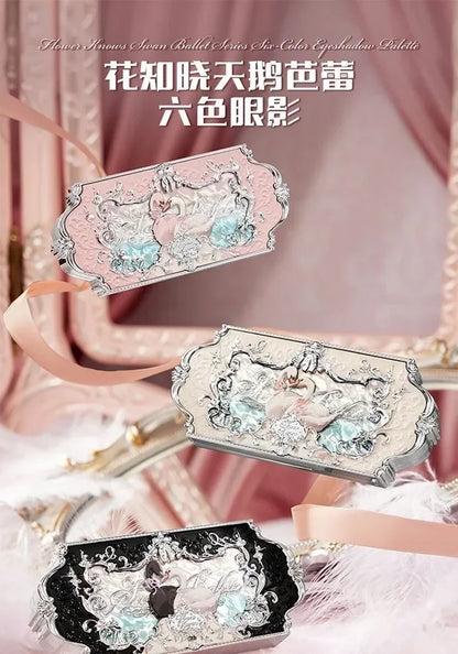 Flower Knows Swan Ballet Eyeshadow 6 Color Palette Matte Shimmer Glitter Mixed Long Lasting Eye Shadow Makeup Flowers Know