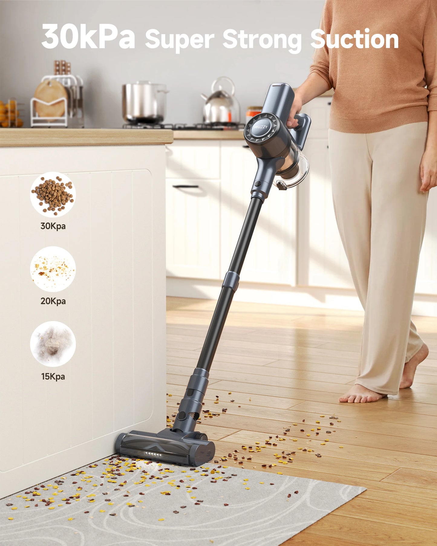 Lubluelu 30000Pa Cordless Vacuum Cleaner Powerful Suction Wireless Vacuum Cleaner Anti-Tangle Vacuum for Hard Floor Pet Hair