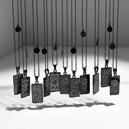 Stainless Steel Geometric Pendant Horoscope 12 Constellations Necklace for Women Zodiac Sign Necklaces Collar Gift for Her
