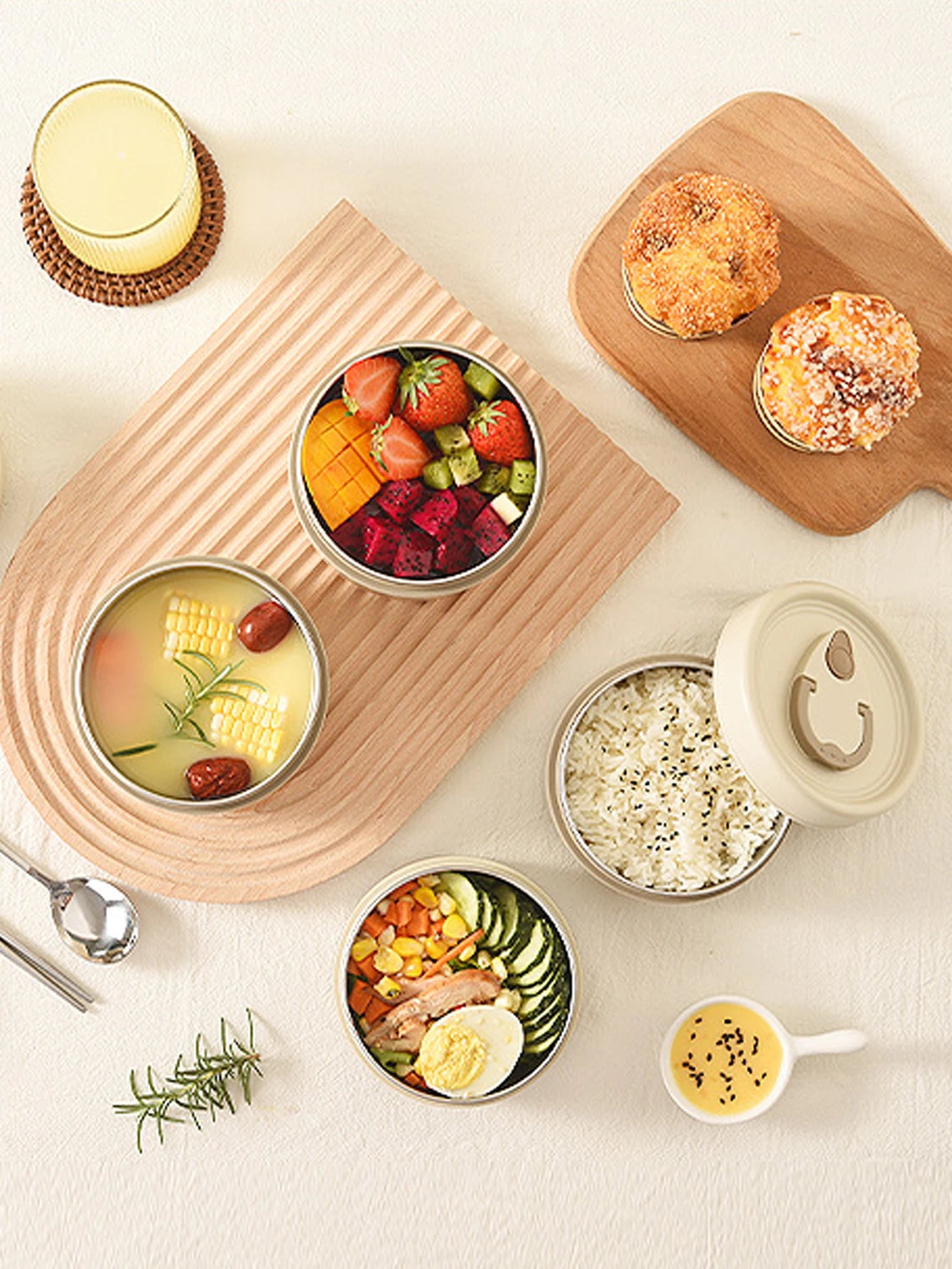 1/2/3/4pcs Portable Insulated Food Lunch Container Set with Thermal Lunch Box Separate Stackable Lunch Container for Adult Kids