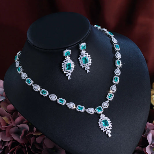 CWWZircons Fringed Drop Full Luxurious Cubic Zirconia Paved Women Wedding Big Necklace Earring Dress Jewelry Set for Brides T630