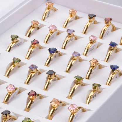 36Pcs/lot Fashion Stainless Steel Zircon Heart Love Rings For Women Mix Style Wedding Engagement Jewelry