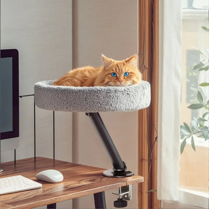 Soft Round Desktop Cat Bed Adjustable Height Comfortable Indoor Pet Nest for Kitten Office Desk Cat Climbing Frame