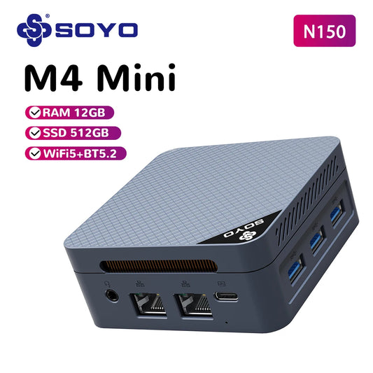 SOYO M4 Mini Mini PC Intel Twin Lake N150 CPU Mini Gaming Computer 12GB DDR5 512GB RAM Windows 11 Pro WiFi5 BT5.2 Type-C USB3.2