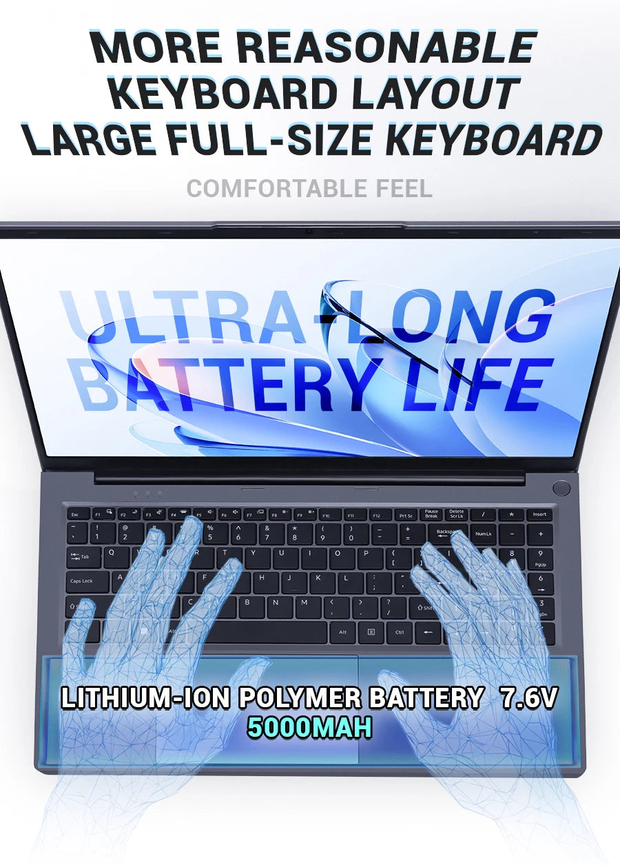 Firebat AT15 Laptop - Intel N150 N100 15.6" 16GB RAM SSD Lightweight Business Computer Notebook