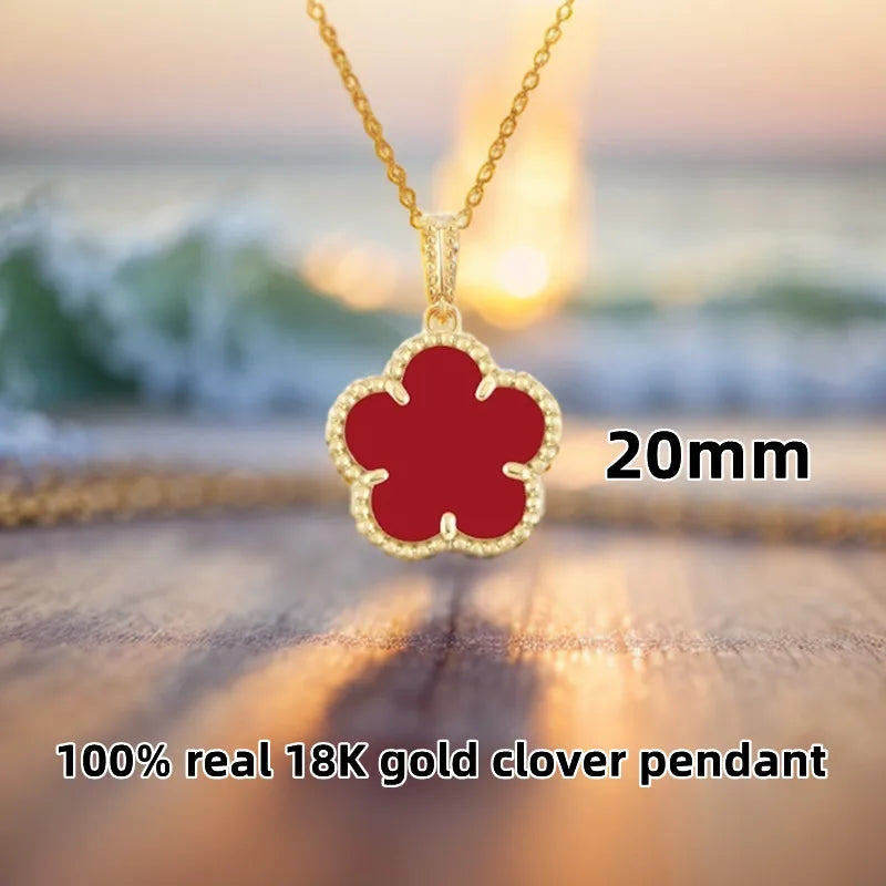 Real 18K Gold Pendant Necklace for Women 20mm Five-flower Natural Malachite Fashion Jewelry Luxury Clover Accessories AU750