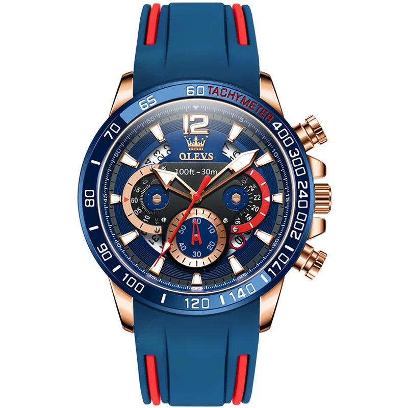 OLEVS Watch For Men High Quality Luminous Date Military Sport Quartz Men's Wristwatch Blue Rubber Strap Reloj Hombre