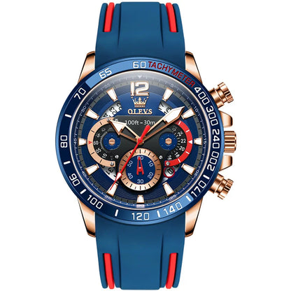 OLEVS Watch For Men High Quality Luminous Date Military Sport Quartz Men's Wristwatch Blue Rubber Strap Reloj Hombre