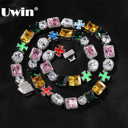 UWIN Iced Out Multi Gemstone Necklaces for Women Men Mixed Shape Colorful Gems Collection Necklace Fashion Hip Hop Jewelry