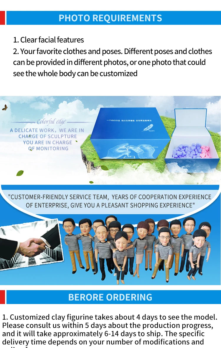 Custom Handmade Bobblehead Figurines, Personalized Clay Dolls figuras Statue Sculpture from photo,Christmas Gift for Husband