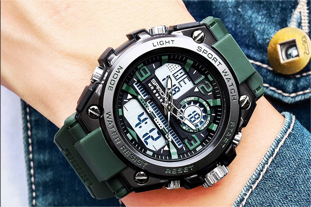 SANDA Men Sports Quartz Watches Dual Display LED Electronic Digital Wristwatches Waterproof Military Watch Relogios Masculino
