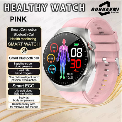 2025 New Men Health Expert Smart Watch Blood Pressure Blood Lipid Uric Acid ECG+PPG Body Temperature NFC HD Bluetooth Call Watch